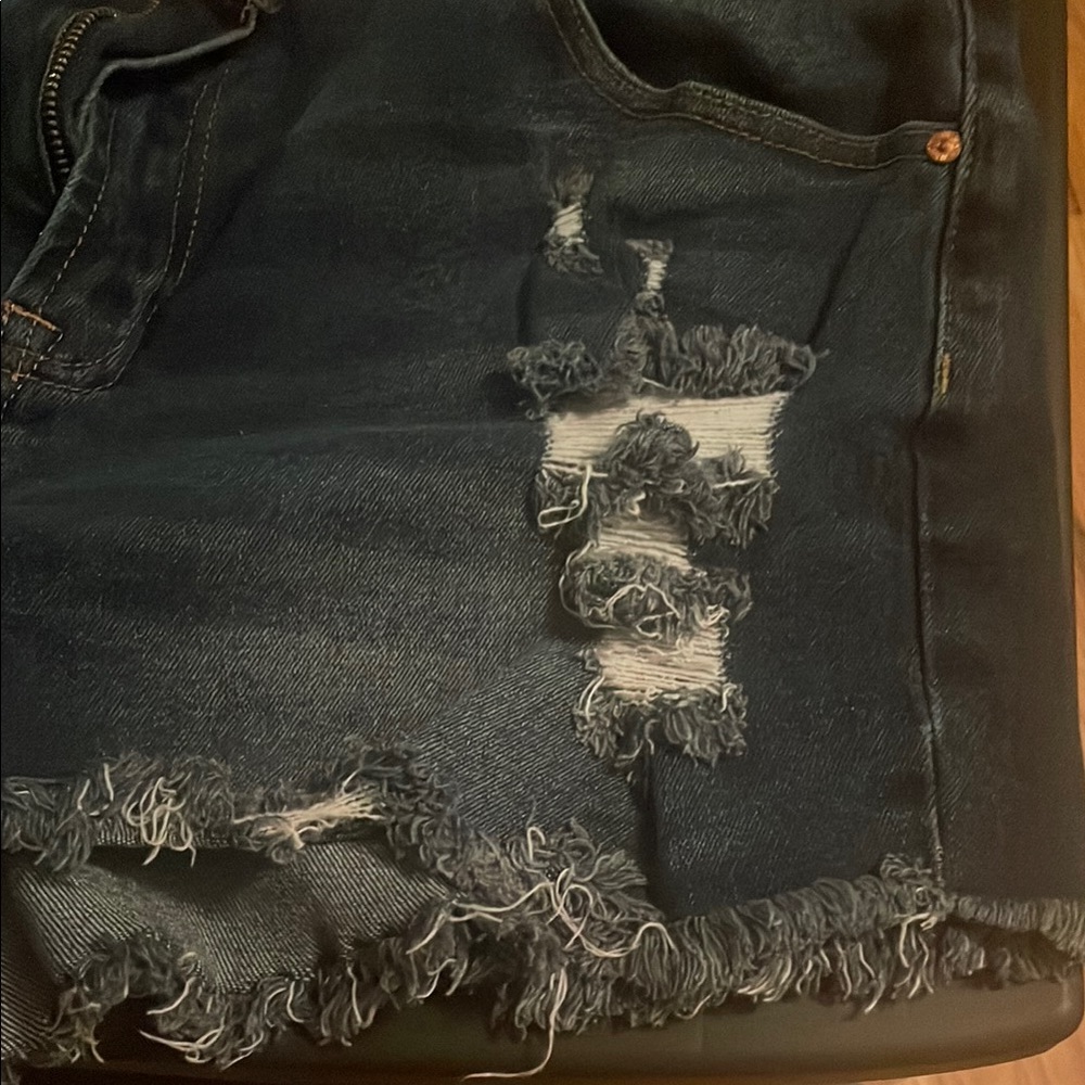 Almost Famous Dark Blue Distressed Jean Shorts - Picture 4 of 6